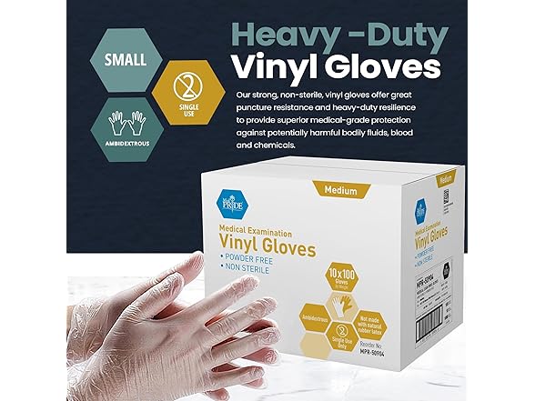 MedPride Powder-Free Vinyl Exam Gloves Large 1000ct