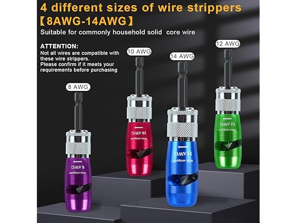  Wire Stripper Drill 14-8AWG 4Pcs Kit