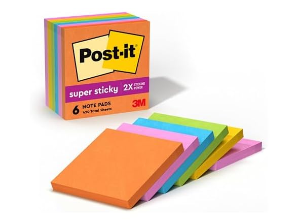 Post-it Super Sticky Notes, 3x3 in, 6 Pads