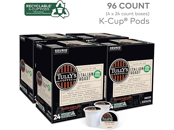 Tully's Coffee Italian Roast K-Cup Pods 96 Count
