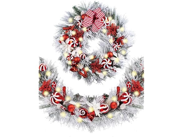 Wanna-CUL Red/White 30" Pre-Lit Wreath
