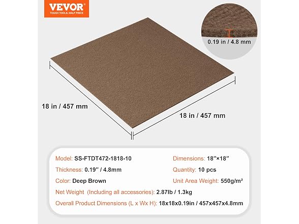 Carpet Tiles Peel and Stick, 18” x 18” Squares