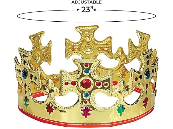 Unique Gold Plastic King Crown - One Size, 1 Pc