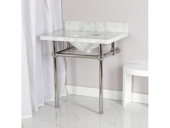 Kingston Brass Vanity Top, Carrara Marble White/Polished Nickel