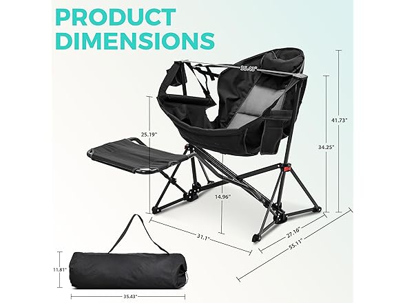 Ainfox Hammock Camping Chair with Footrest, Foldable Portable Rocking Chairs for Adults