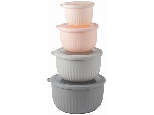 Grey/Pink - 8-Piece Set - Deep Bowls