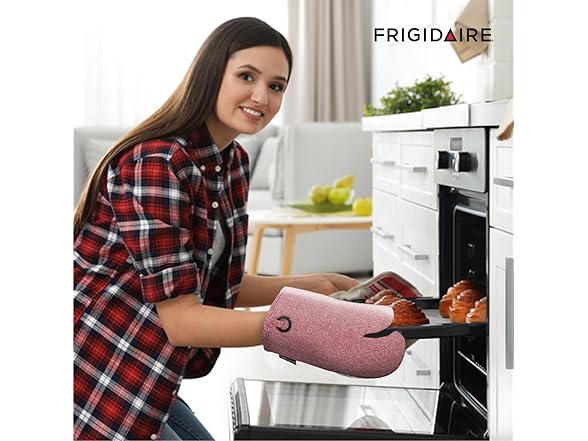 Frigidaire Sasha Mini Oven Mitts - Set Of 2, Heat Resistant Cotton & Neoprene, 5.25x8 Inches, Grey