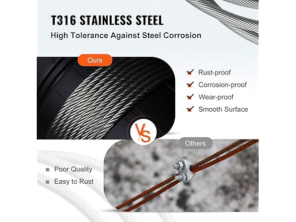 T316 1x19 Stainless Steel Cable 1/8" Cable Rail Wire Rope Aircraft Cab