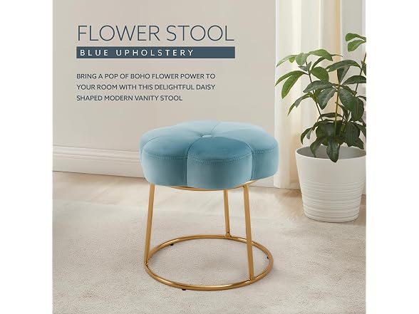 Linon Talulah Light Blue and Gold Vanity and Accent Stool
