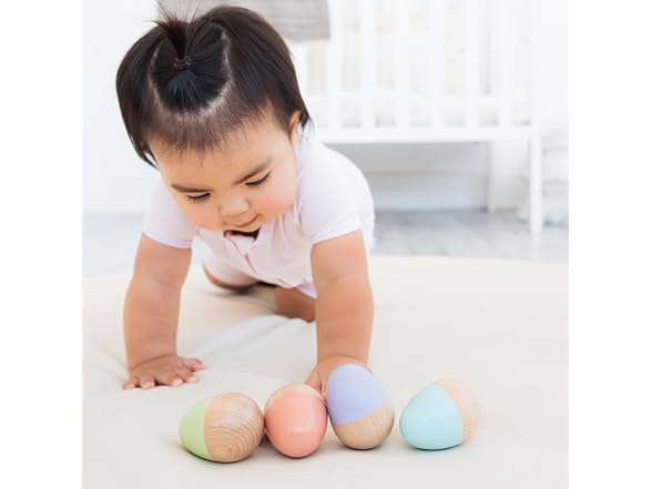 Pearhead Wooden Egg Shaker Baby Toy Set
