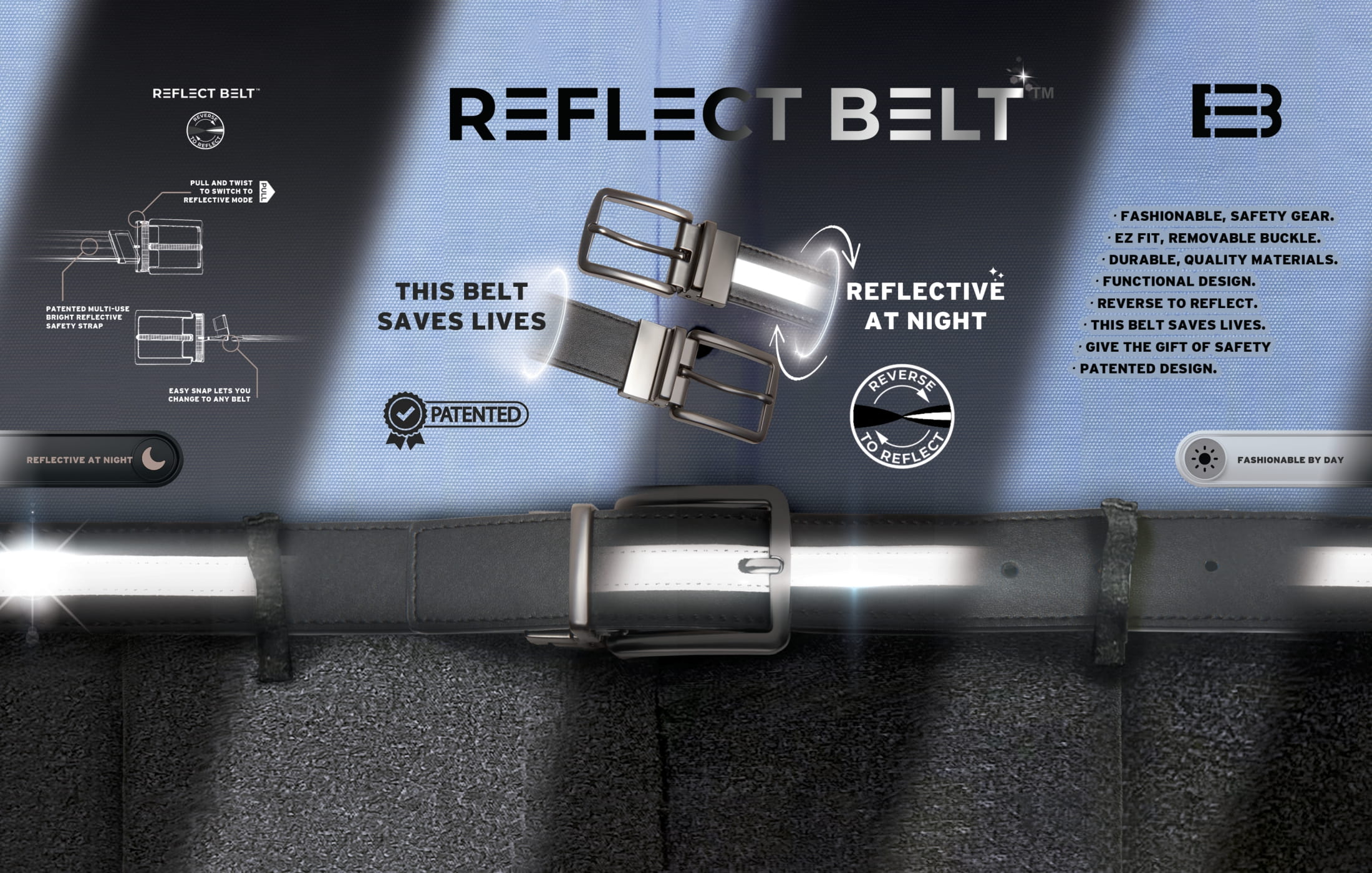 Mens 2in1 Reflective/Black Utility Belt - Gallery 27