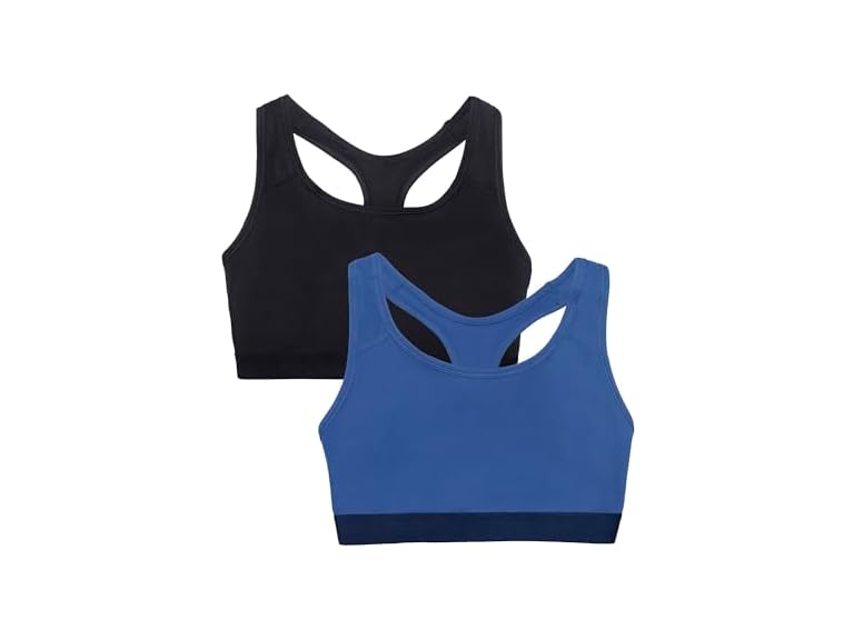 Fruit of the Loom Women's Medium Impact Sports Bras Supports Without Padding, Dutch Blue W/Navy/Black Hue