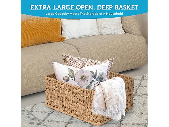 JS HANGER Large Woven Rattan Storage Basket 