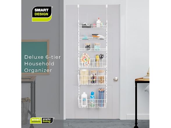 Smart Design Over The Door Pantry Organizer Rack with 6 Adjustable Shelves