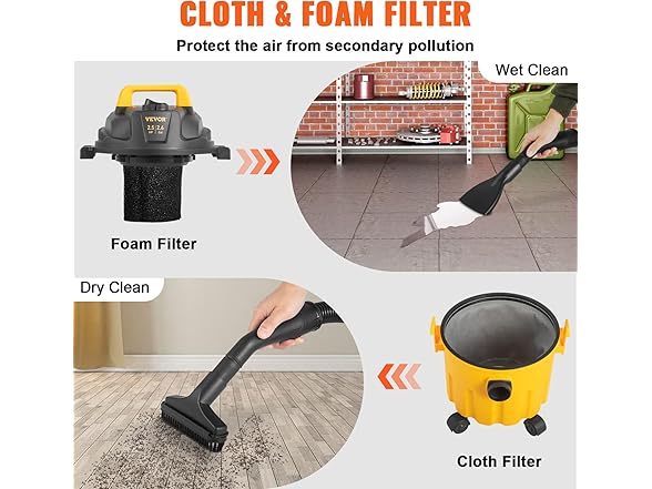 VEVOR 2.6 Gallon 2.5 Peak HP Wet and Dry Shop Vac