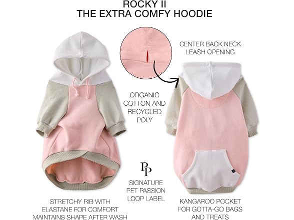 Pet Passion Rocky II Dog Hoodie, Pink Color Block, XXS