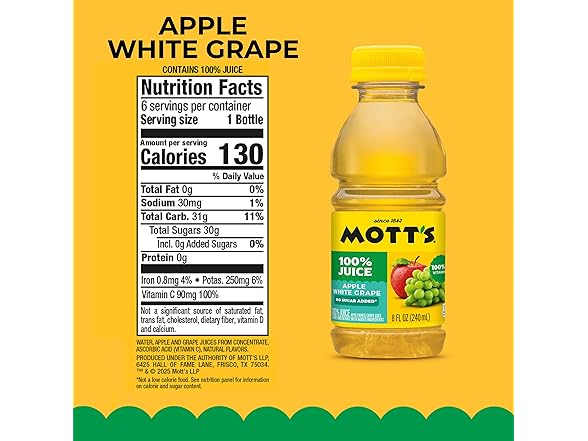 24PK Mott's 100% Apple White Grape Juice, 8 oz.