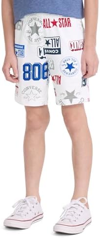 Converse Boys' Logo AOP French Terry Shorts, White, 6