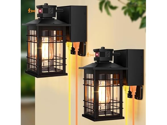 Kondras Porch Light with GFCI Outlets Built-in, Motion Sensor Dusk to Dawn