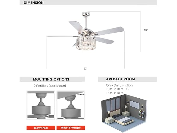 Parrot Uncle F6305Q110V-PU 52 Inch Ceiling Fan