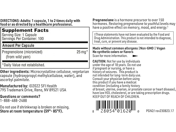 Klaire Labs Pregnenolone -25mg (100 Capsules)