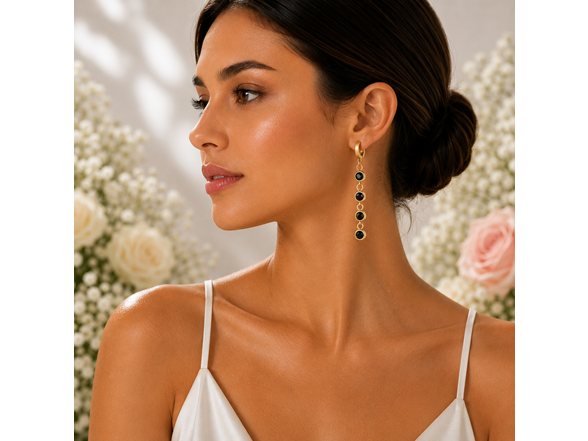 18K Gold Black Stone Drop Huggies