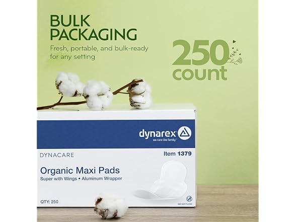 Dynarex Organic Maxi Pads Super Wings 250 Count