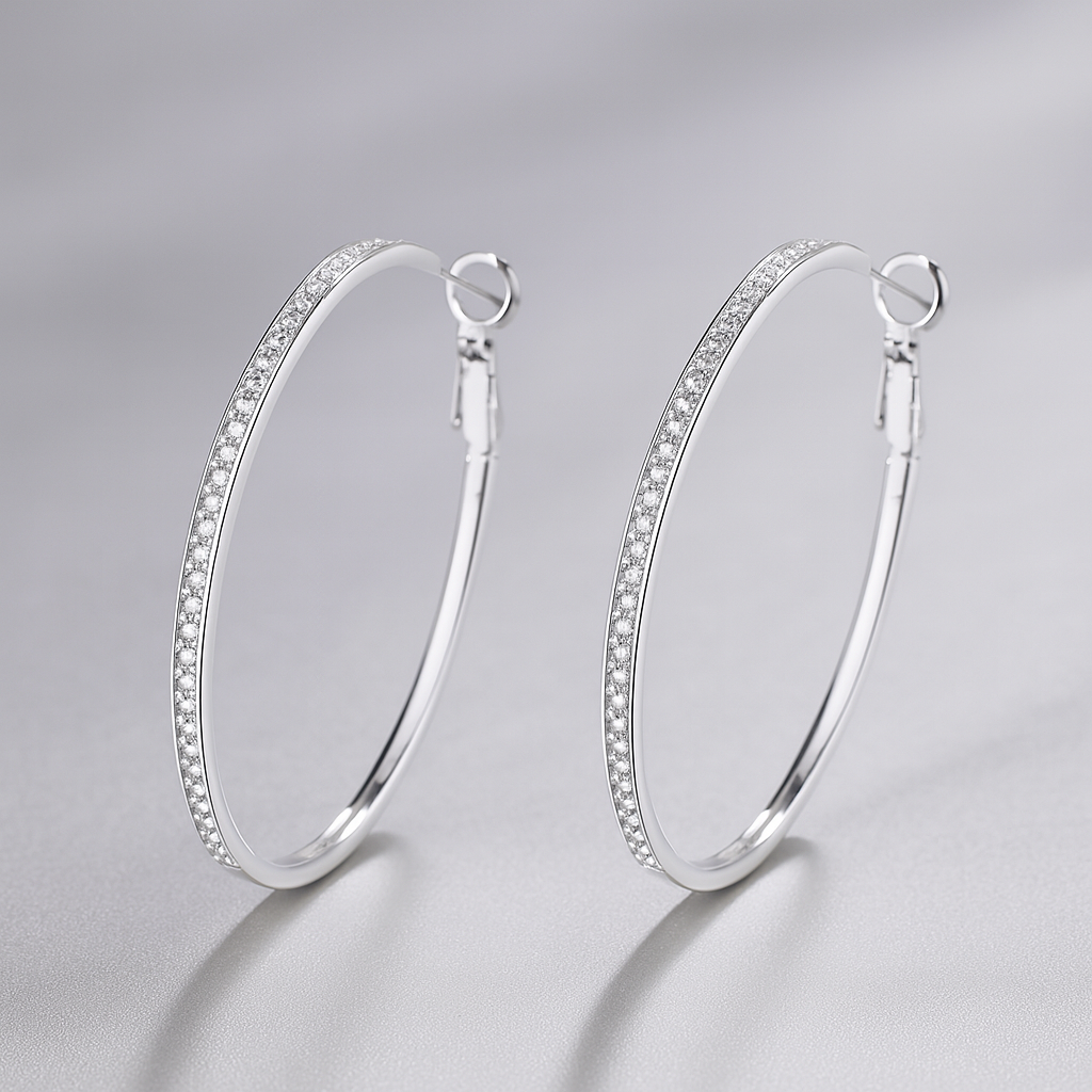 14K White Gold Large Hoop Earrings - Gallery 8