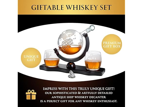 Whiskey Decanter Globe Set with Ball & Glasses