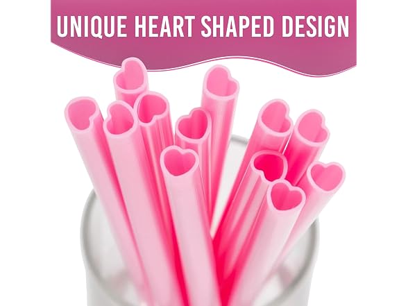 Fun Expess 9" Heart-Shaped Pink Plastic Novelty Straws