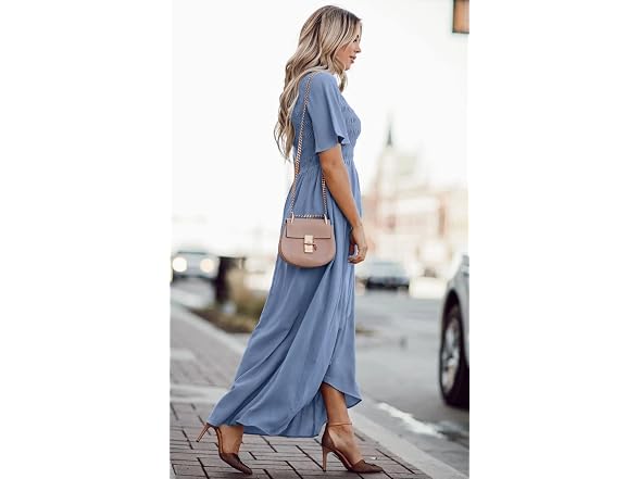 Zattcas Women (M) Maxi Dresses Summer Sleeve Dusty