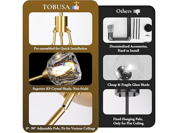 TOBUSA 6-Light Gold Crystal Sputnik Chandelier