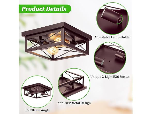 Kondras B0DDBZYJLM 2-Pack Brown Hallway Fixtures Ceiling