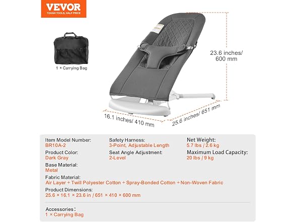 Baby Bouncer, Folding Bouncer Seat for 3-Point