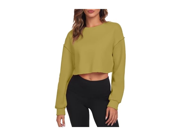 FKEEP Cropped Sweatshirts for Women Long Sleeves Crewneck Pullover Crop Tops Oversized Fit