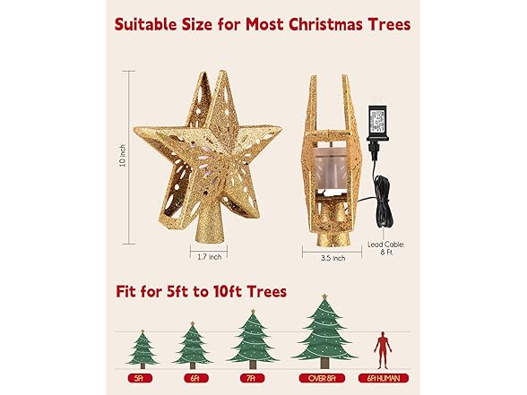 Brightown Christmas Star Tree Topper with Snowflake Projector