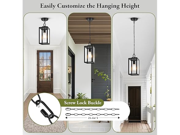 BesLowe Dusk to Dawn Outdoor Pendant Light, Black