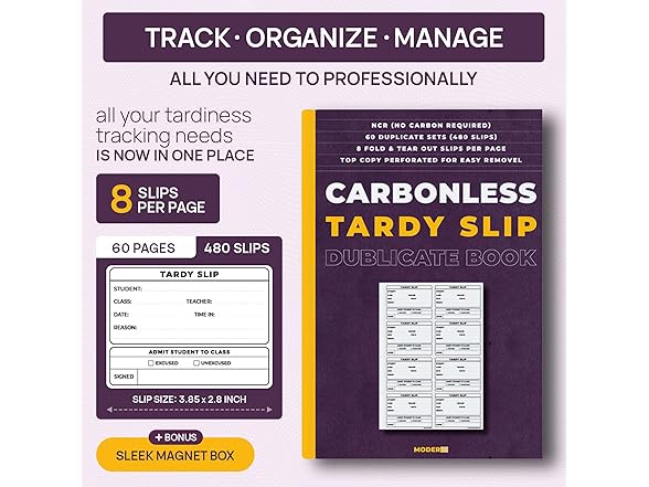 MODERID Professional Carbonless Tardy 