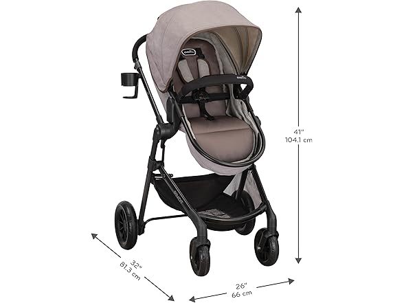 Evenflo Pivot Modular Travel System with LiteMax Infant Car Seat with Anti-Rebound Bar (Desert Tan)
