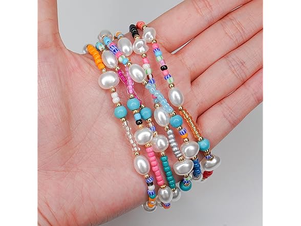 BEMDOFIG 6Pcs Boho Beaded Anklets