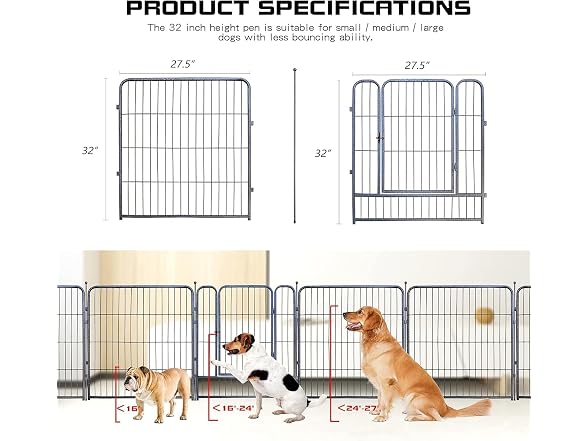 Dog Playpen (8 Panels, 32 Inch) Height in Heavy Duty