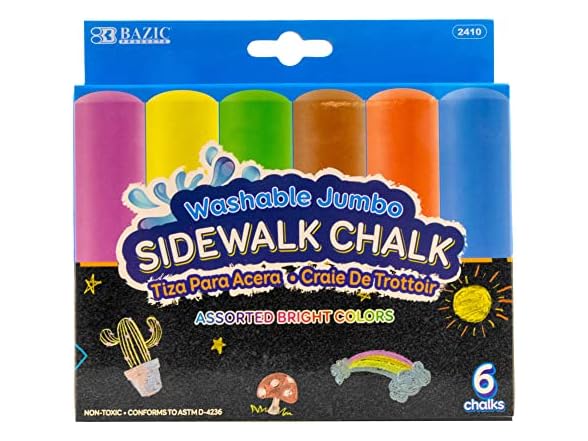 BAZIC Products Jumbo Sidewalk Chalks 6 Colors