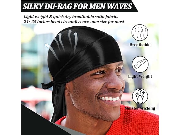 ASKNOTO 5 Pcs Silky Durag Headwraps