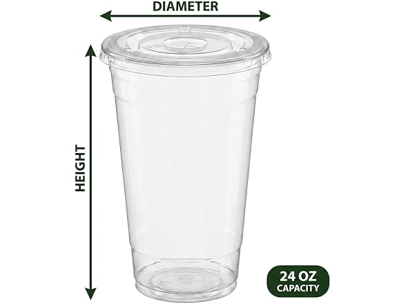 TLAPS 24 oz Crystal Clear Plastic Cups with Flat Lids 100 CT 