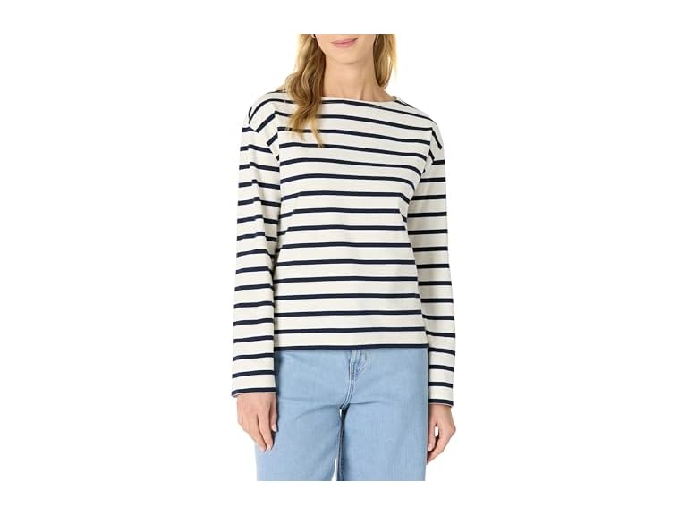 Eggshell White Navy Mariner Stripe