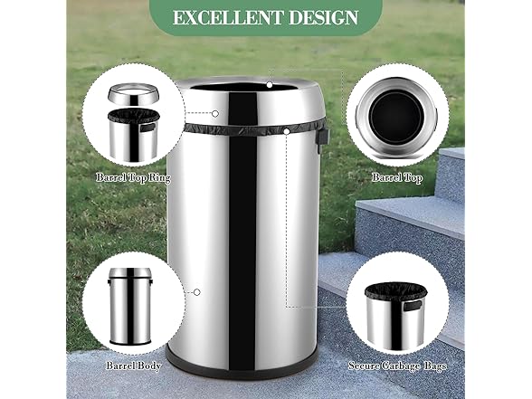 Takywep 17 Gallon Stainless Steel Open Top Trash Can,65 Liter 