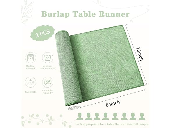 2 Pack Burlap Table Runners 13x84 inch