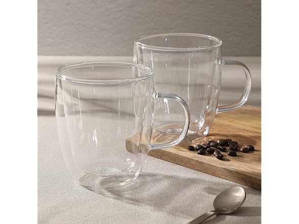 Mr. Coffee 16 Ounce Insulated Double Wall Glass Coffee & Tea Cups
