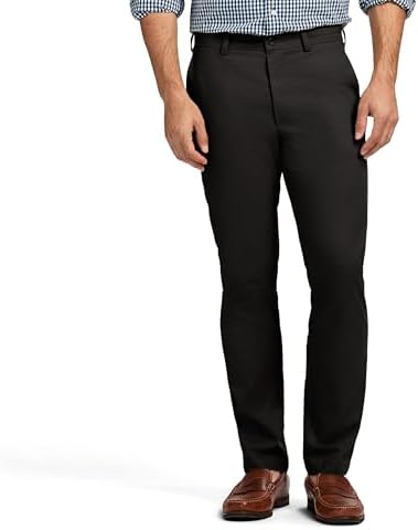 IZOD Men's American Chino Flat-Front Straight-Fit Pants, Black, 32W x 30L