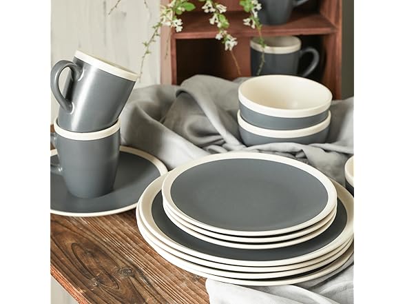 Stone Lain 16-Piece Dinnerware Set, Gray